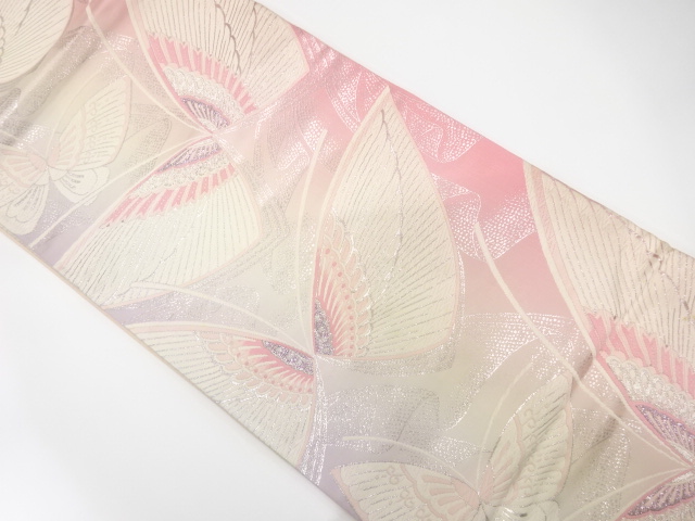 JAPANESE KIMONO / ANTIQUE FUKURO OBI / SILK / WOVEN BUTTERFLY